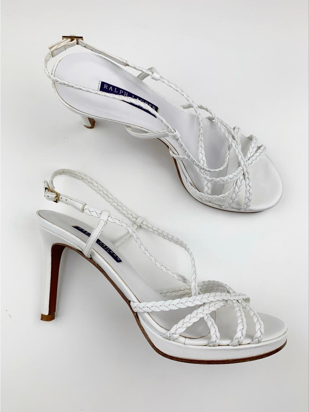 Ralph Lauren Collection Purple Label Sandals White Leather High Heels Womens 7.5